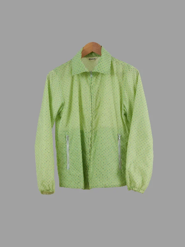 Zucca green patterned nylon reversible mesh lined zip jacket - womens size S Chenille Fabric Brocade Fabric Lace Fabric