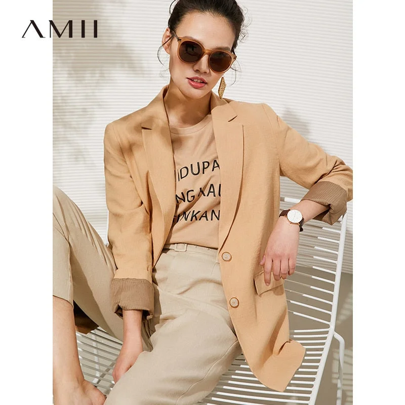 Amii Minimalism Autumn Coats and Jackets For Women Elegant Suit Office Lady Blazer Single Breasted Casual Blazer Jacket 62022214 Zippered Jacket Buttoned Jacket Snapped Jacket