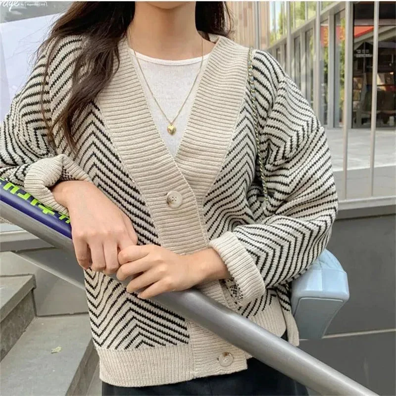 Striped Oversized Women Cardigan Modern Contemporary chic