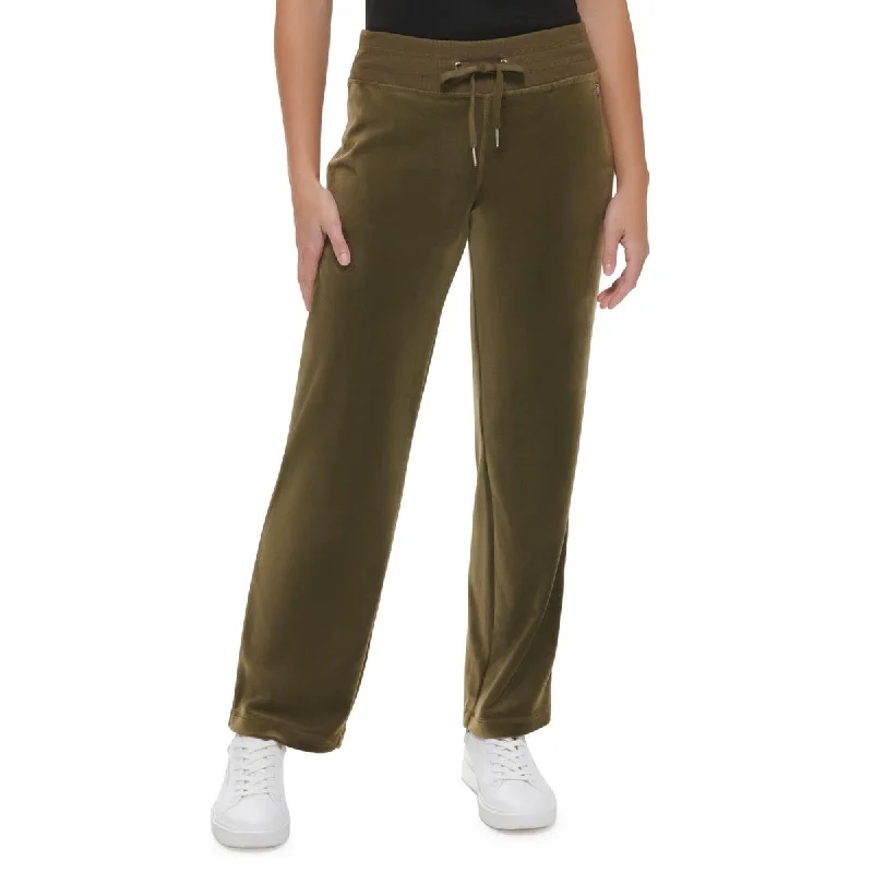 Calvin Klein Womens Textured Velour Wide Leg Pants Stylish Casual Pants