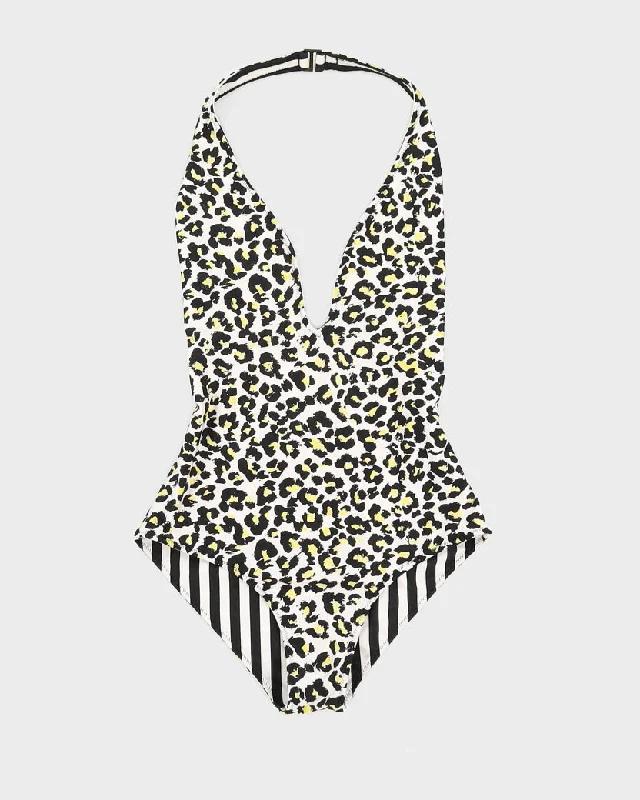 Reversible Leopard Print and Striped Swimsuit - M Chic Beach Cover-Up